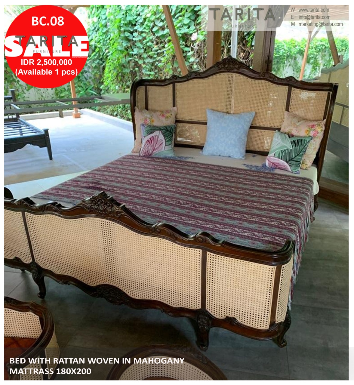 pijpleiding oogsten fictie BED FRENCH STYLE IN MAHOGANY WITH RATTAN WOVEN 180 X 200 – Tarita Furniture