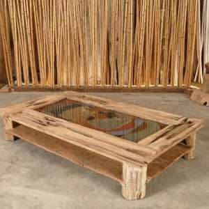 Sofa Table Erosian Teak With Painted Glass " PICASSO "