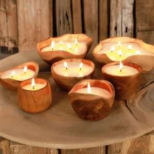 Candle In Reclaimed Teak Bowl Jar