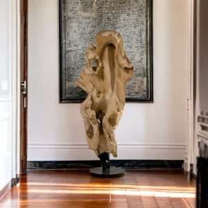 Solid Drift Teak Wood Carved " B " Full Iron Base