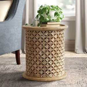 Round Side Table Carving in Teak