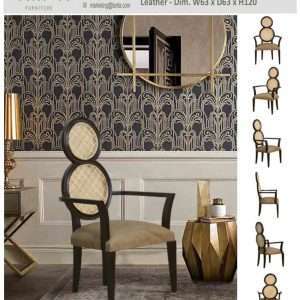 Arm Chair " Eight " In Mahogany With Woven Rattan Back And Leather Seat