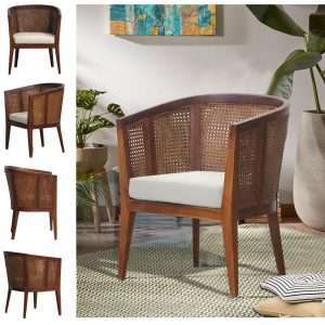 Barrel Lounge Chair Rattan Rounded With Fabric Cushion