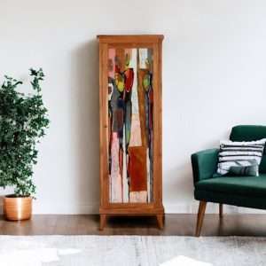 Vitrine Cabinet 3 Shelves Hand Painted Glass Door