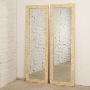 Standing Mirror In Coconut Shell And Natural Fibre Back