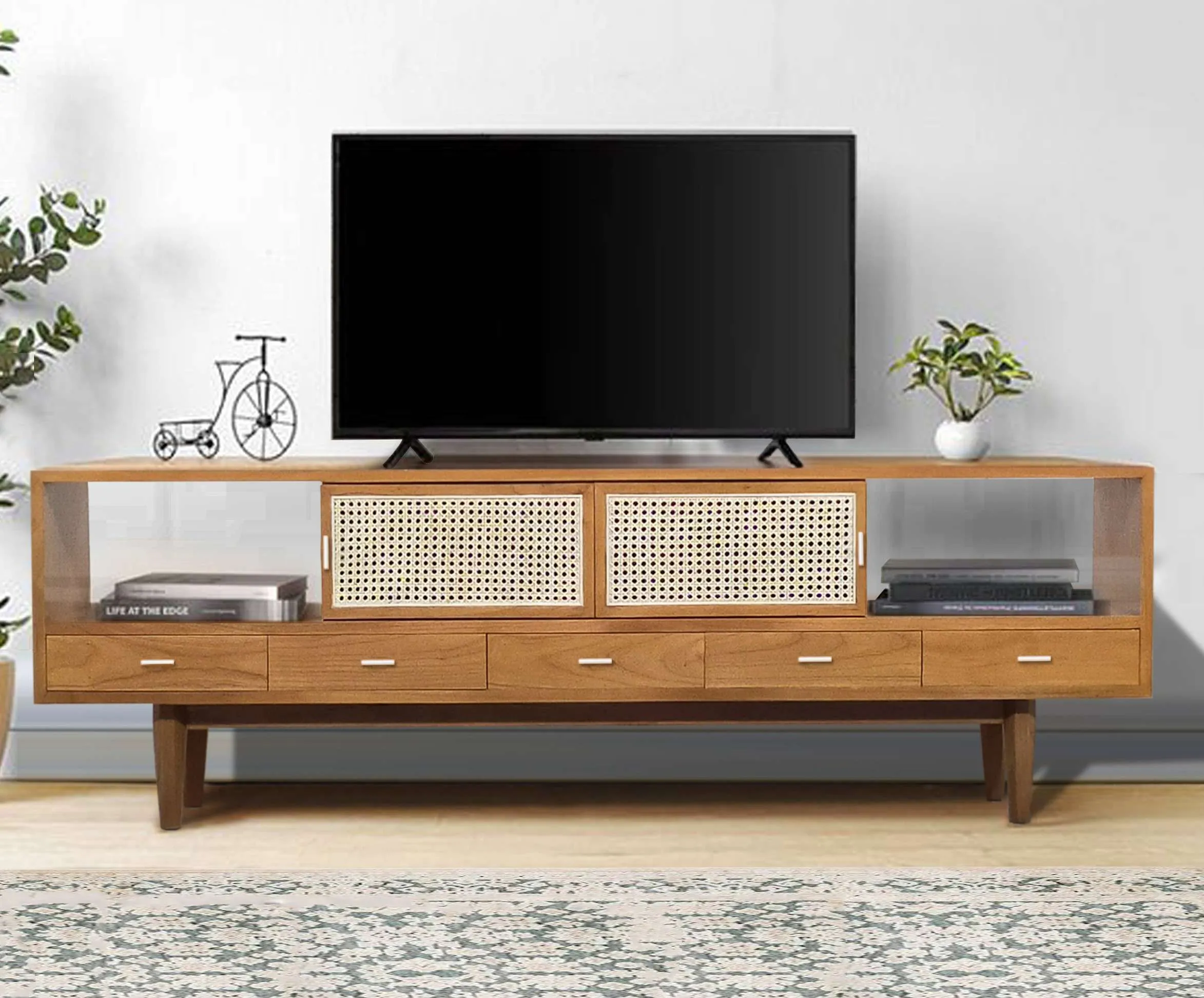 TV Cabinet In Mindi Wood With 2 Sliding Doors