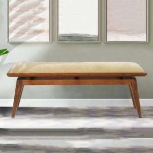 Bed End In Teak With Suspended Seat And Fabric Upholstery