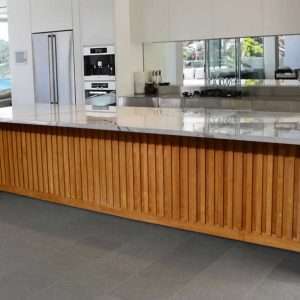 Kitchen Island Linear In Teak In Marble Top