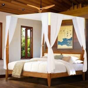 4 Poster Bed Bed " MIAMI " Rattan Headboard And Full Brass On Poster Edge And Canopy