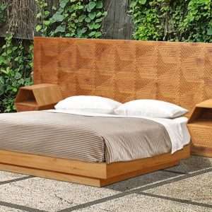 Extra Large Headboard Bed Linear In Plantation Teak With Bed Base