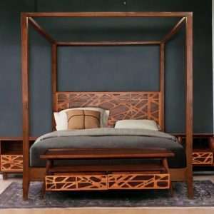 Four Poster Bed Puzzle Carving Headboard Plantation Teak