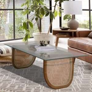 Sofa Table With Glass On Top Woven Rattan