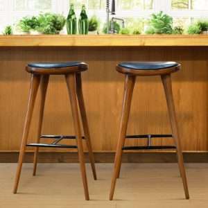 Barstool Leather Seat And Iron Legs Connection Plantation Teak