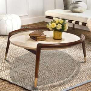 Centre Table Round Traverino And Supported By Mahogany Structure