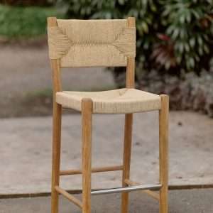 Barstool In Teak With Webbing Synthetic Cord
