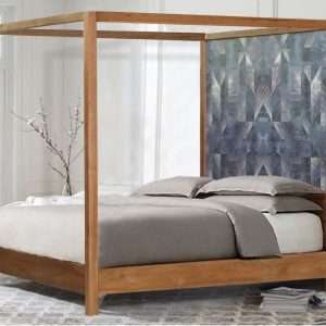 4 Poster Bed In Teak With Headboard Geometric