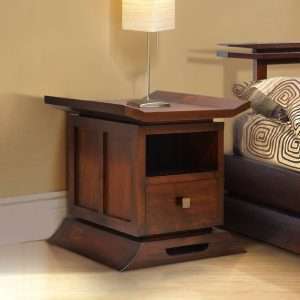 Nightstand " JAPAN " With Shelf And Drawers Teak