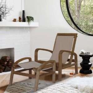 Adjustable Tropical Lounge Chair With White Leather Layer Seat And Footstool