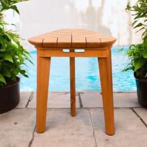 Triangular Side Table Carving On Top Plantation Teak