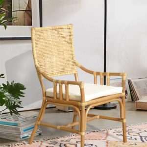Armchair Venice In Rattan Cane And Webbing With Fabric Cushion