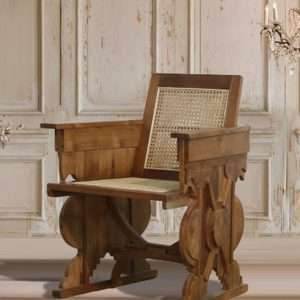 Armchair Tropical Abstract In Teak With Open Woven Rattan