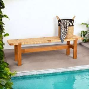 Bench Woven Rattan Seat Plantation Teak