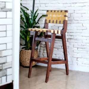 Barstool With Woven Fabric Plantation Teak