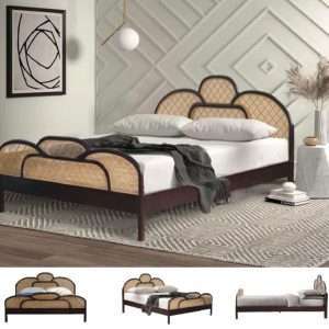 Bed Neo Nouveau latino In Teak Color Black With Rattan Webbing Diamond
