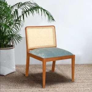 Side Chair " Square " Rattan Back Plantation Teak