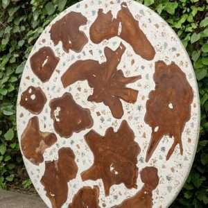 Model Top Table With Cross Old Root Teak, Shell And Onix