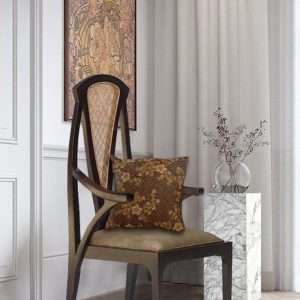 " NEO NOUVEAU QUEEN " Armchair In Teak With Leather Cushion And Rattan