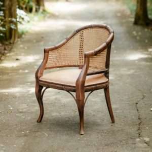 Plantation Teak Armchair Woven Rattan And Leather