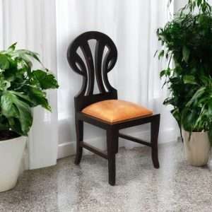 Dining Chair Fern-Shaped Back And Leather Seat