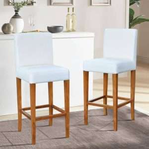 Barstool With White Fabric Seat And Back Plantation Teak