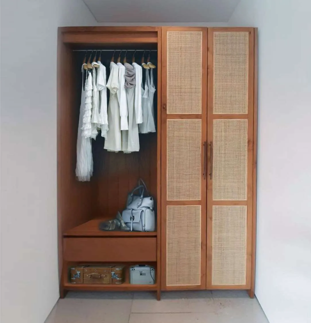 Custom Made Teak And Fine Rattan Doors