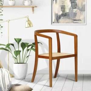 Armchair Woven Rattan Seat With Two Type Legs Plantation Teak