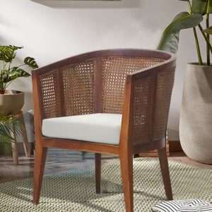 Lounge Chair Rattan Rounded With Fabric Cushion
