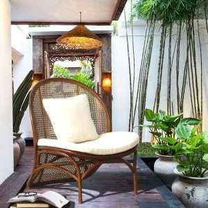 Easy Chair Vela In Rattan Cane And Webbing With Fabric Cushion