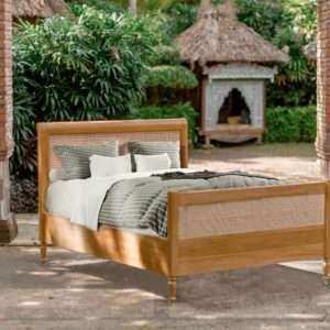 Bed " FARMER " In Teak With Rattan Headboard