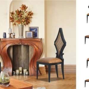 Side Chair Neo Nouveau Rattan Back And Leather Seat