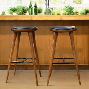 Barstool Leather Seat And Iron Legs Connection Plantation Teak
