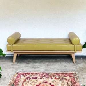 Bed End With Leather Seat And Two Oval Pillows Plantation Teak