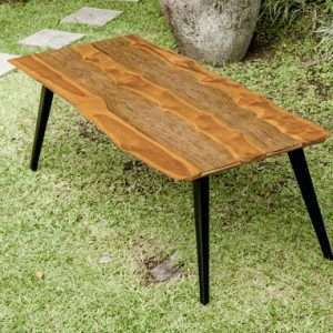 Rectangular Dining Table With Reclaimed Teak And Natural Fiber On Iron Legs