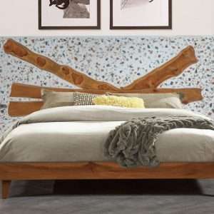 Bed With Large Headboard With Prime Terrazzo And Reclaimed Teak Wood