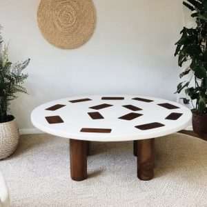 Round Coffee Table Resin And Wood On Top Plantation Teak