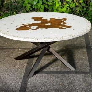 Round Dining Table With Prime Terrazzo And Extra Large Old Roots Structure And Metal Legs