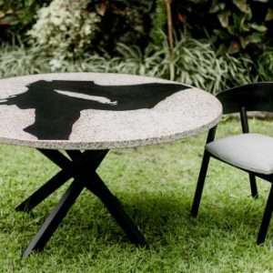 Round Dining Table With Prime Terrazzo And Extra Large Old Roots Structure And Metal Legs