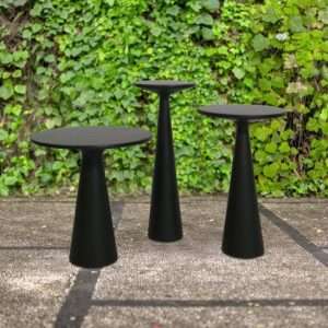 Side Table Set Of 3 With Black Prime Terrazzo Top, Teak Leg And Structure Round