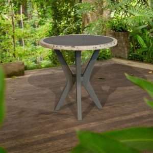 Round Side Table With Grey Painted Teak Legs And Prime Terrazzo Structure And legs