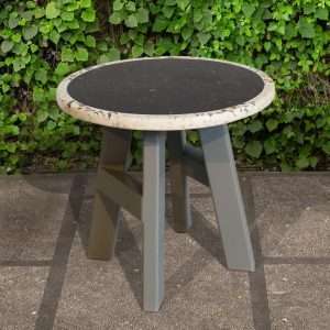 Round Side Table With Grey Painted Teak Legs And Prime Terrazzo Structure And legs